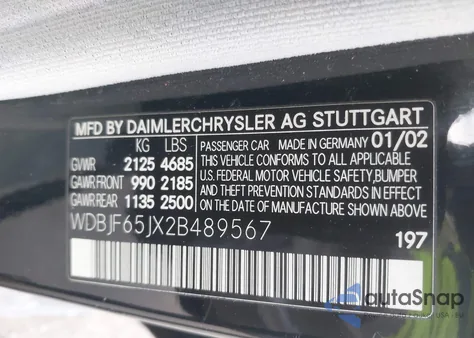 2002 Mercedes-Benz E 320 Special Edition из США, поврежденный, VIN WDBJF65JX2B489567